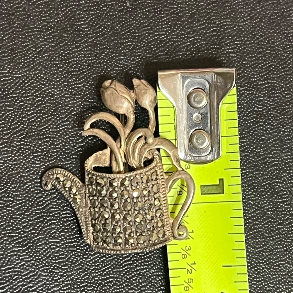 Sterling Watering Can Brooch - Picture 7 of 7